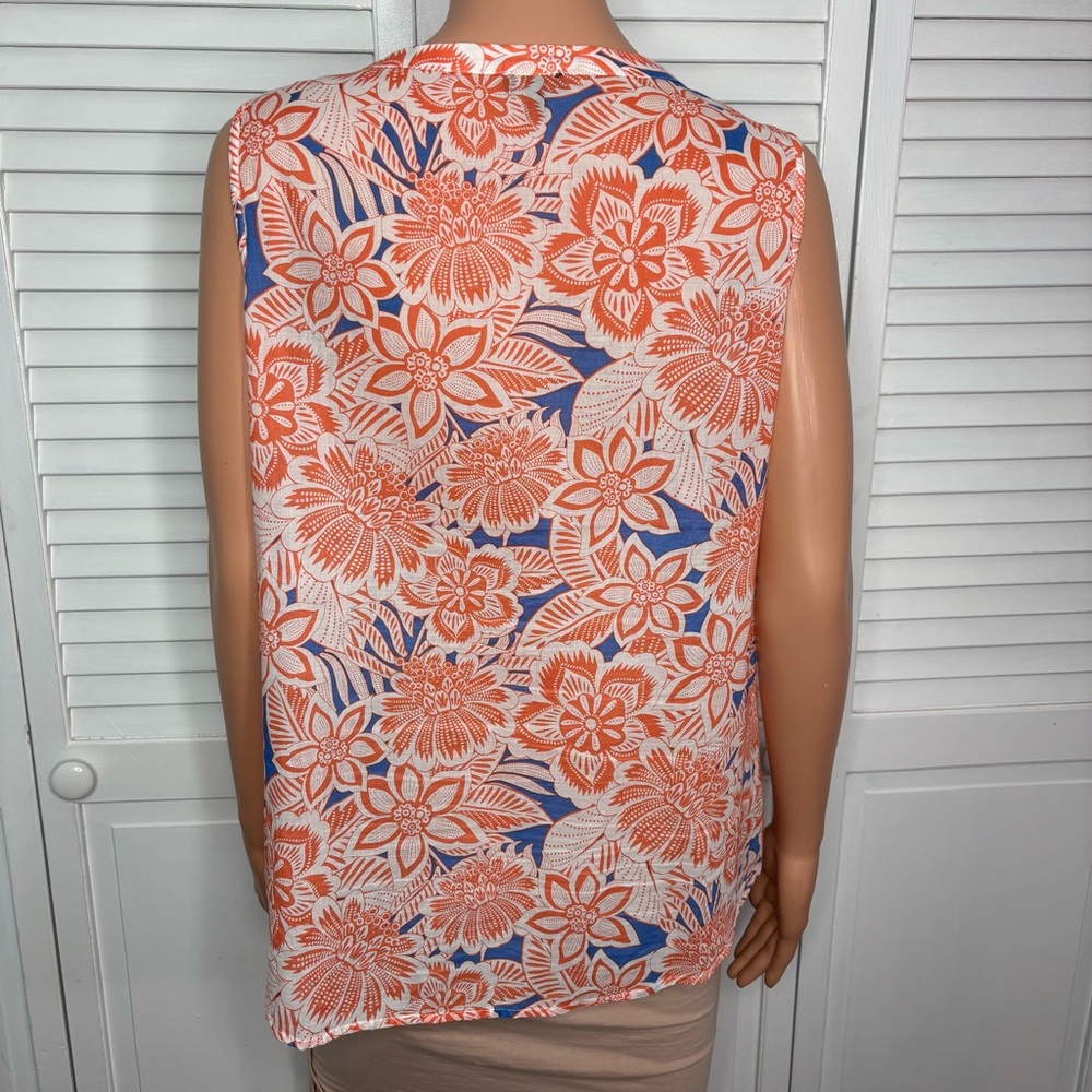 TALBOTS Blue & Orange Floral Embroidered Sleeveless Top Size X - Picture 6 of 6